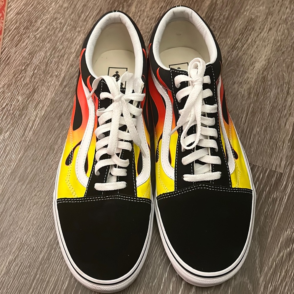 Old skool black and white flame Vans